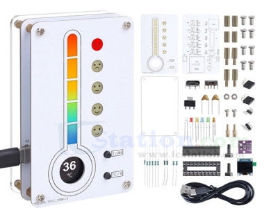 DIY Temperature Humidity Meter with Expressive LED Face, Dual Units ℃/℉ Display Thermo-Hygrometer Soldering Practice Kit, STEM Electronics Project for Home Room School